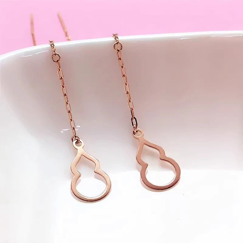 素金葫芦耳线时尚百搭14k玫瑰金气质耳饰