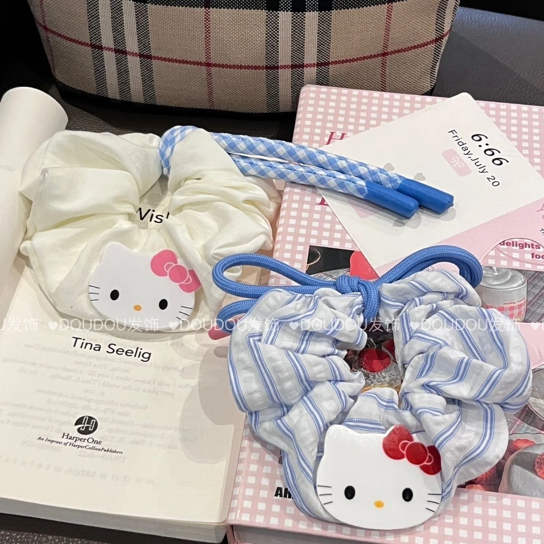 学院韩系少女猫咪粉蓝Kt飘带大肠发绳蓬松云朵条纹发圈头绳丸子