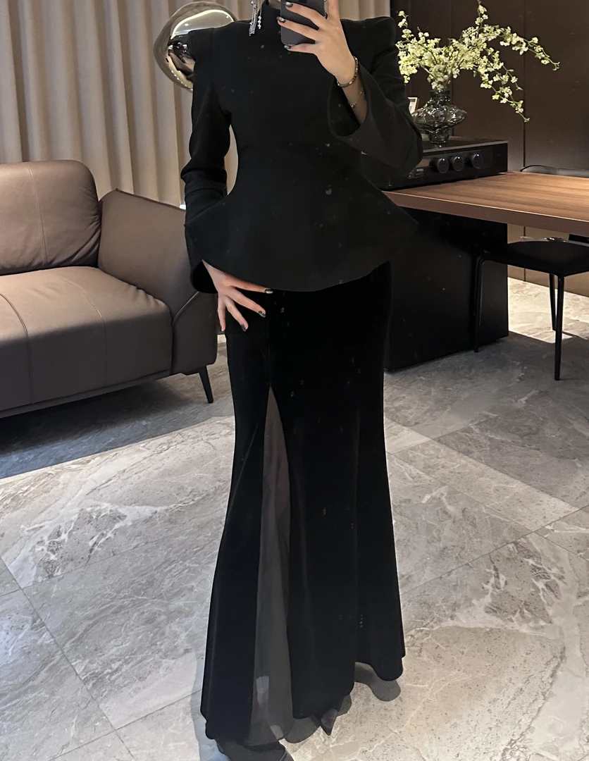 GaiQu高定系列。设计师款拼接冬款显瘦百搭鱼尾长款半裙