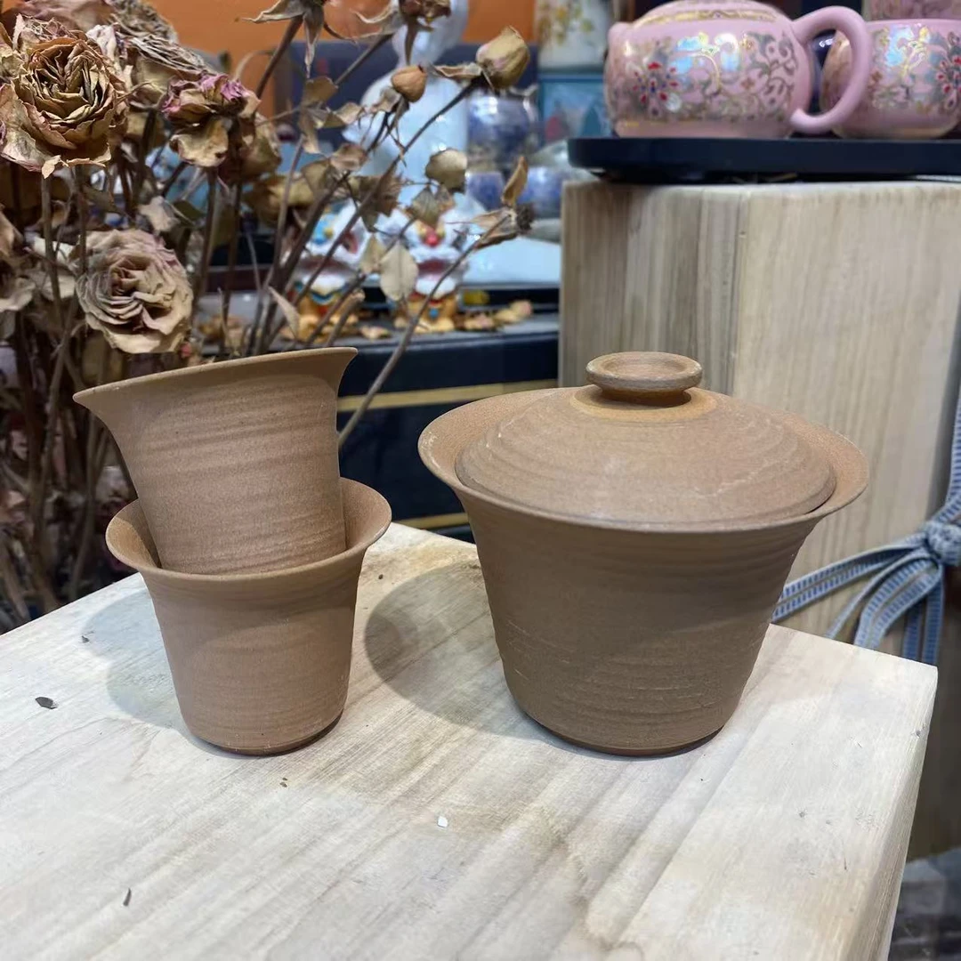 友名 粗陶盖碗+两杯-4861