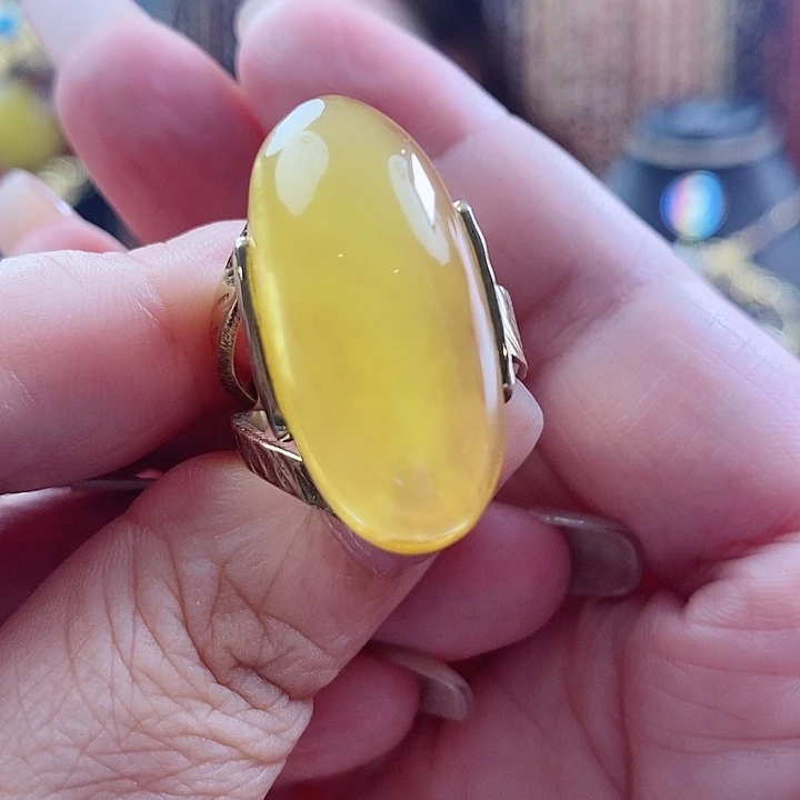 银S925镶嵌琥珀戒指戒指