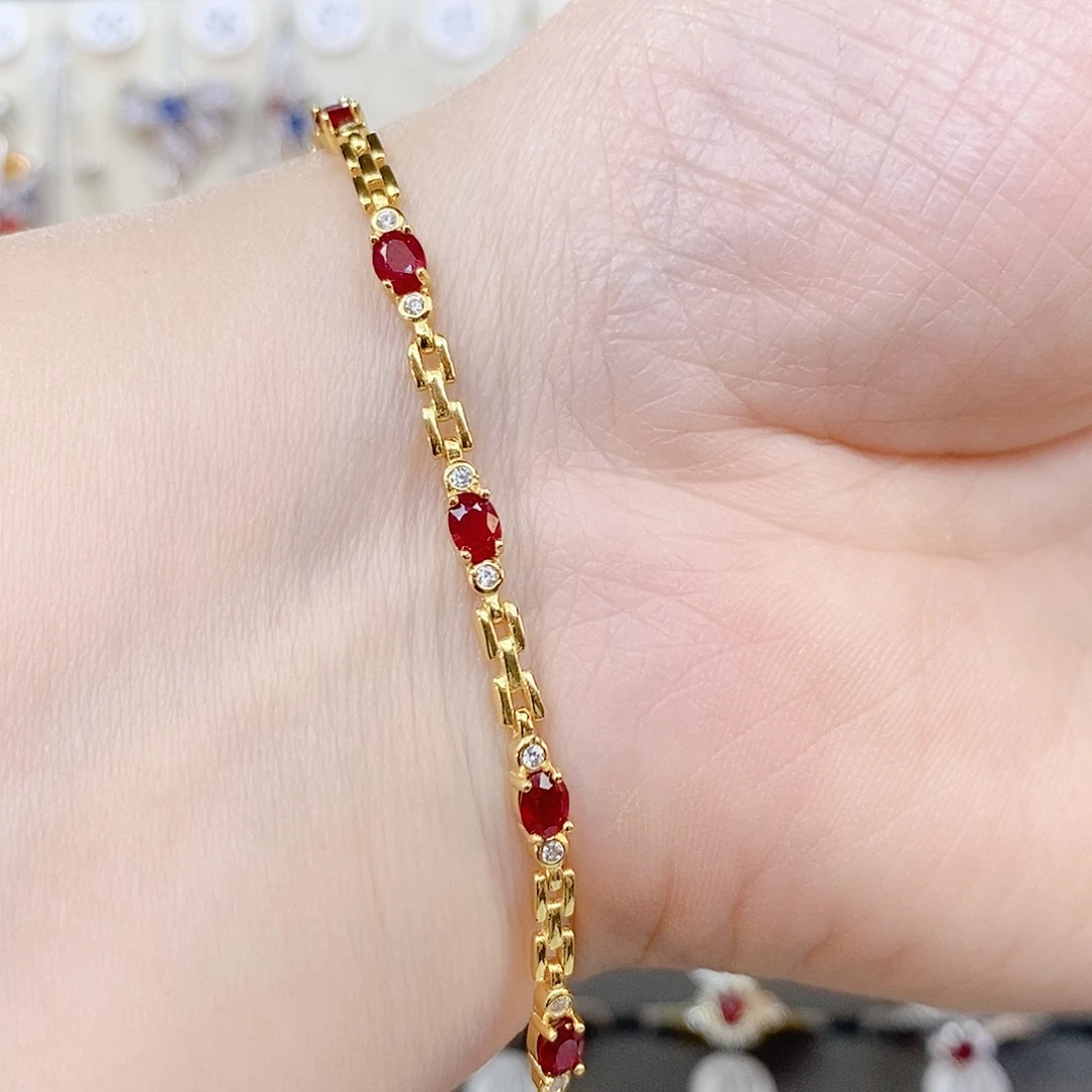 手链银S925镶嵌红宝石