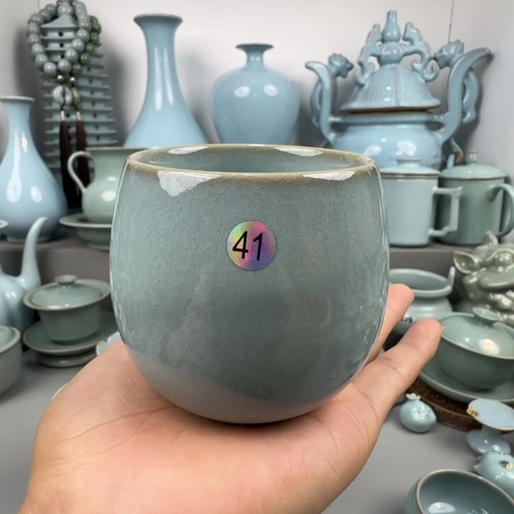 摆件汝瓷龙旦杯圈足烧天青釉微瑕孤品