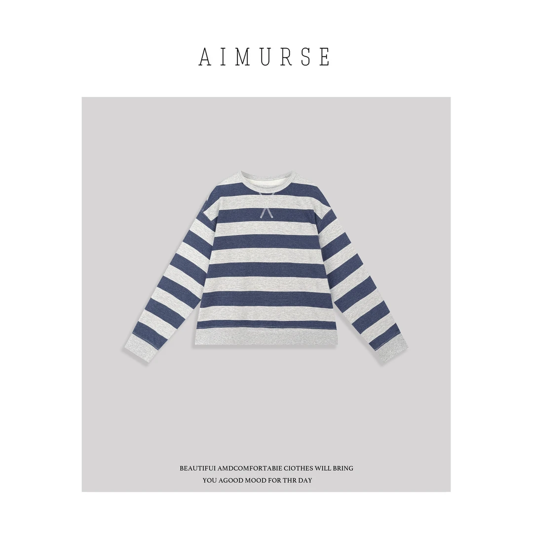 AIMURSE【盐系艺廊】小众设计师 秋季宽松条纹百搭休闲卫衣 AM80012
