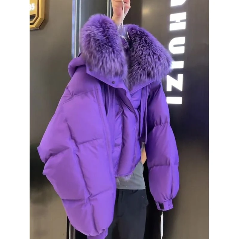 服冬装年轻爆款紫色毛毛领女2025新款小个子秋冬季保暖外套