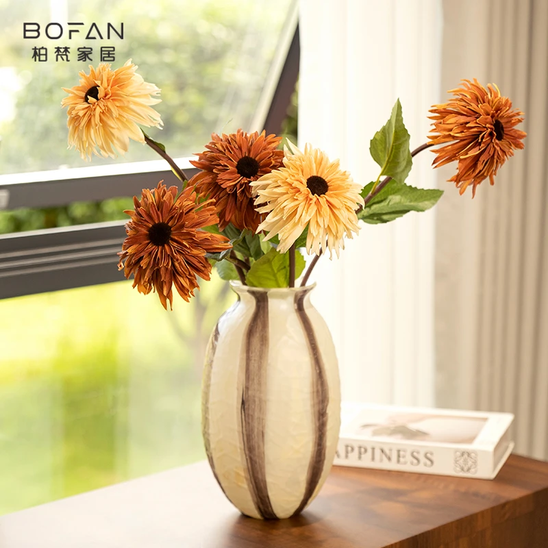 bofan/柏梵轻奢水培条纹玻璃花瓶轻奢现代创意装饰品客厅插花摆件