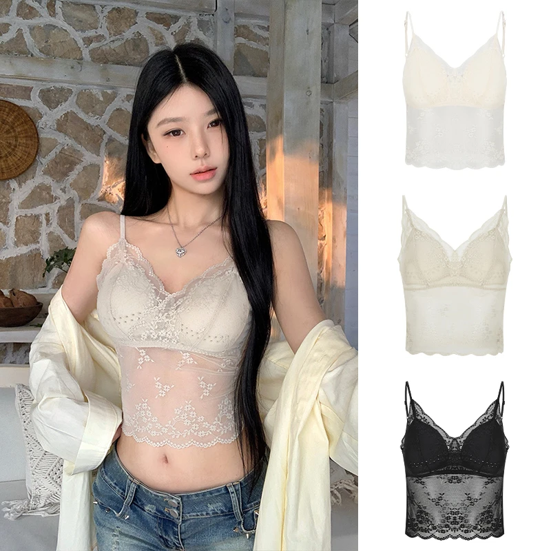 Moses Queen/魔西女王蕾丝花边拼接辣妹吊带背心女纯欲风内搭上衣