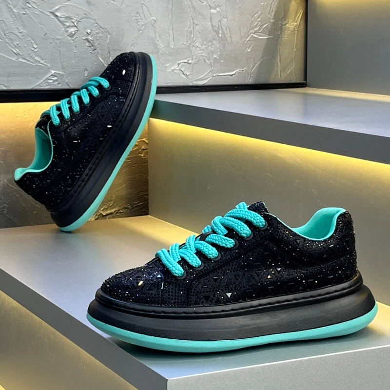 法莎尼亚轻奢男鞋秋季新款水钻满钻潮流时尚网红休闲鞋厚底增高鞋