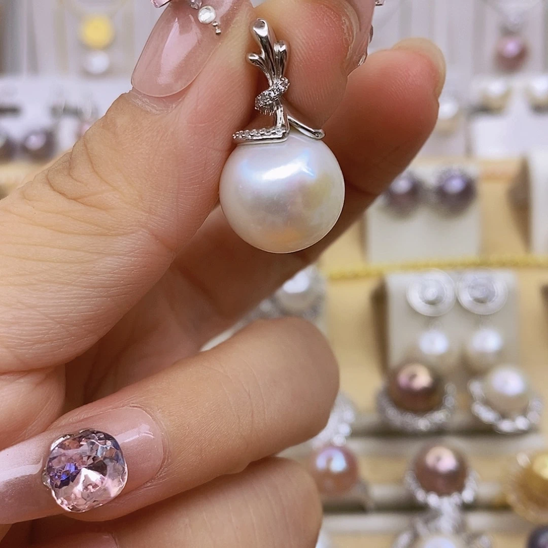 淡水珍珠银S925镶嵌吊坠(赠链)14➕微瑕