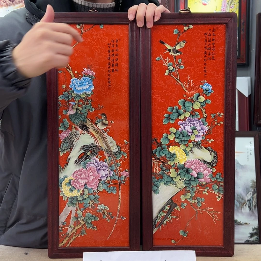 瓷片景德镇瓷板画花鸟一对