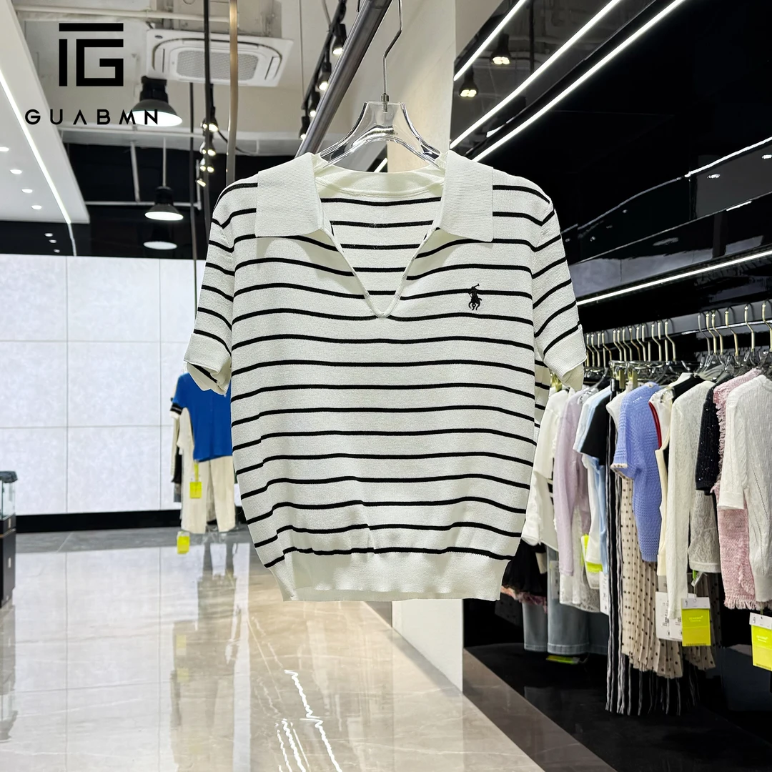 GUABMN2025年夏季新款薄款刺绣图案V领t恤夏日穿搭5259