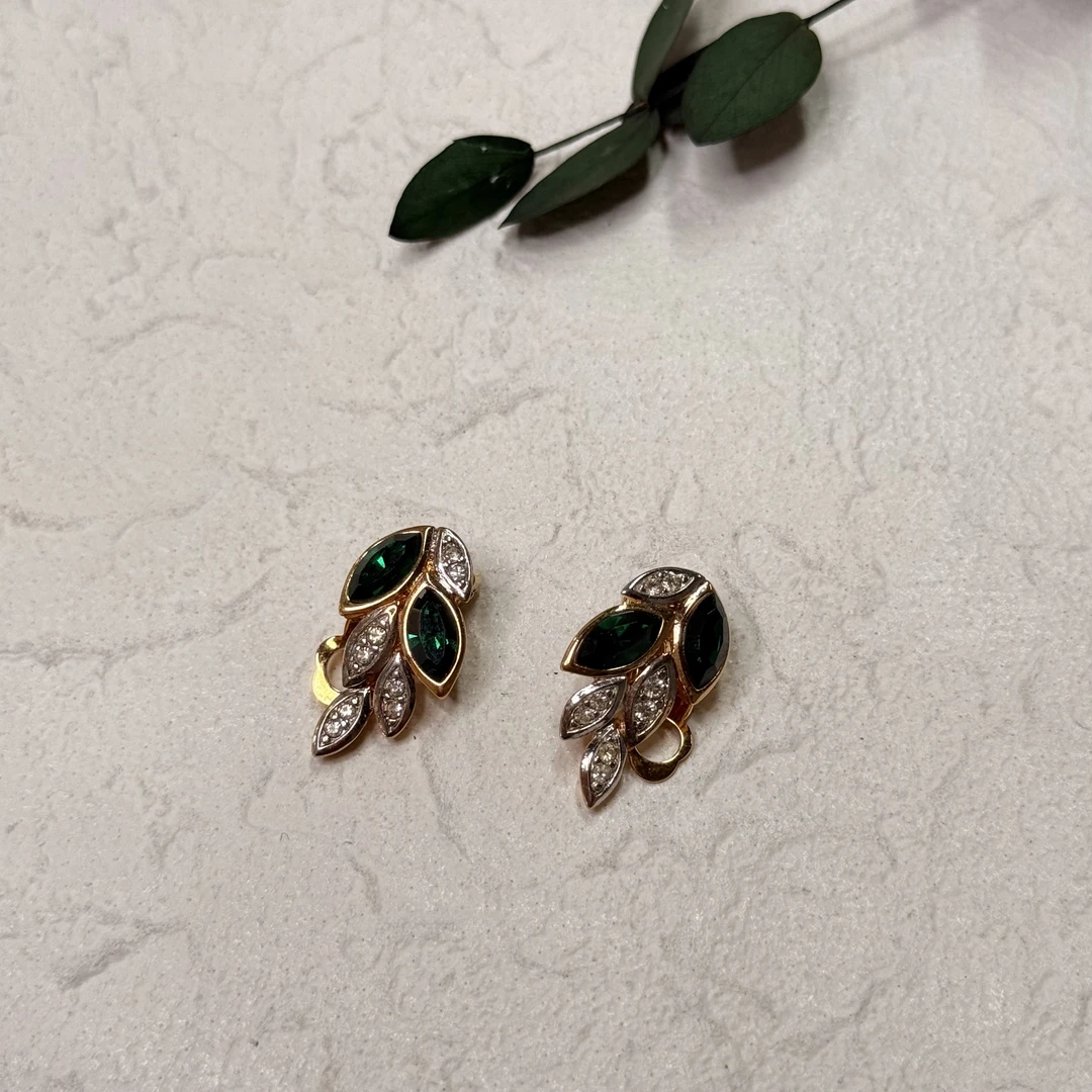 铜合金合成锆石耳饰 【六六中古】孤品复古耳夹th6168