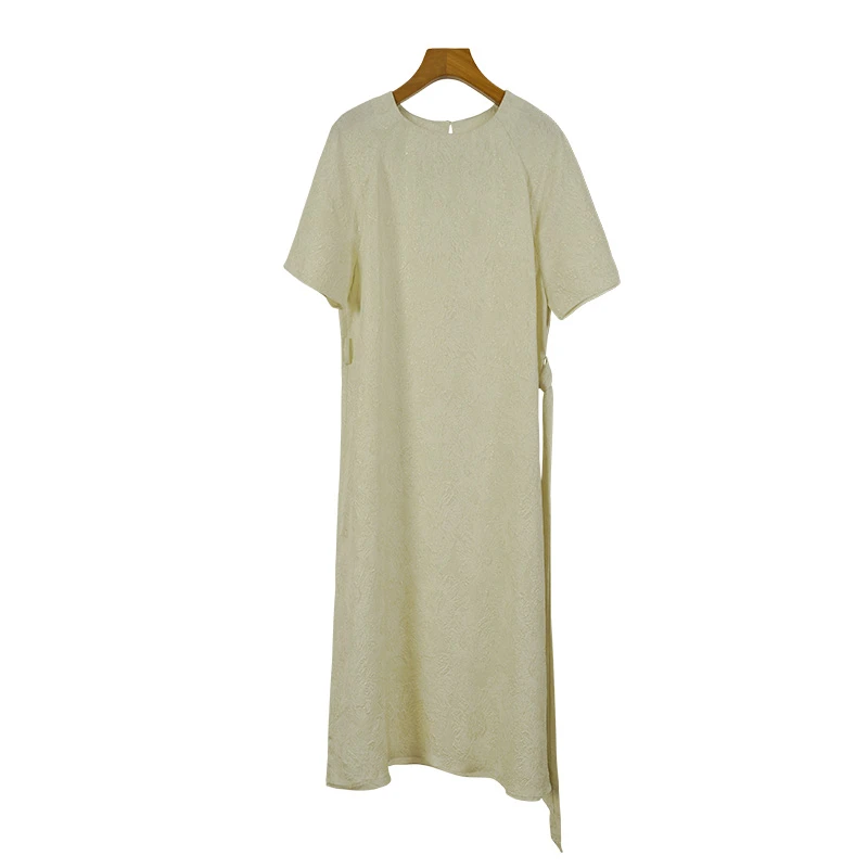 【鎏金玉叶】桑蚕丝冠乐绉重磅金线浮雕提花连衣裙（240798）2529