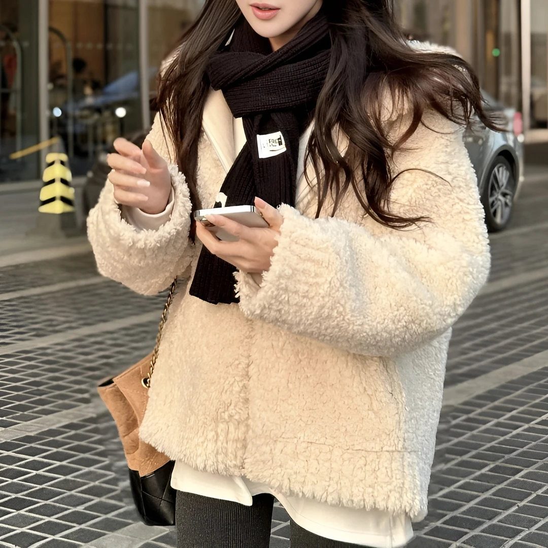 外出轻奢洋气休闲连帽毛毛外套女2025秋冬新款韩系高级感时尚上衣