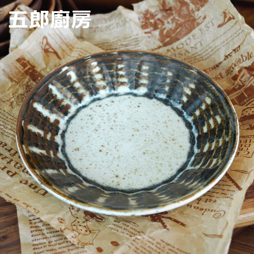 【深盘】五郎 线筋纹19.7cm炒菜盘 日本进口手工手绘美浓烧牛排意面