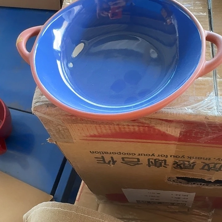 外贸尾单高温陶瓷微瑕蓝色把手盘子