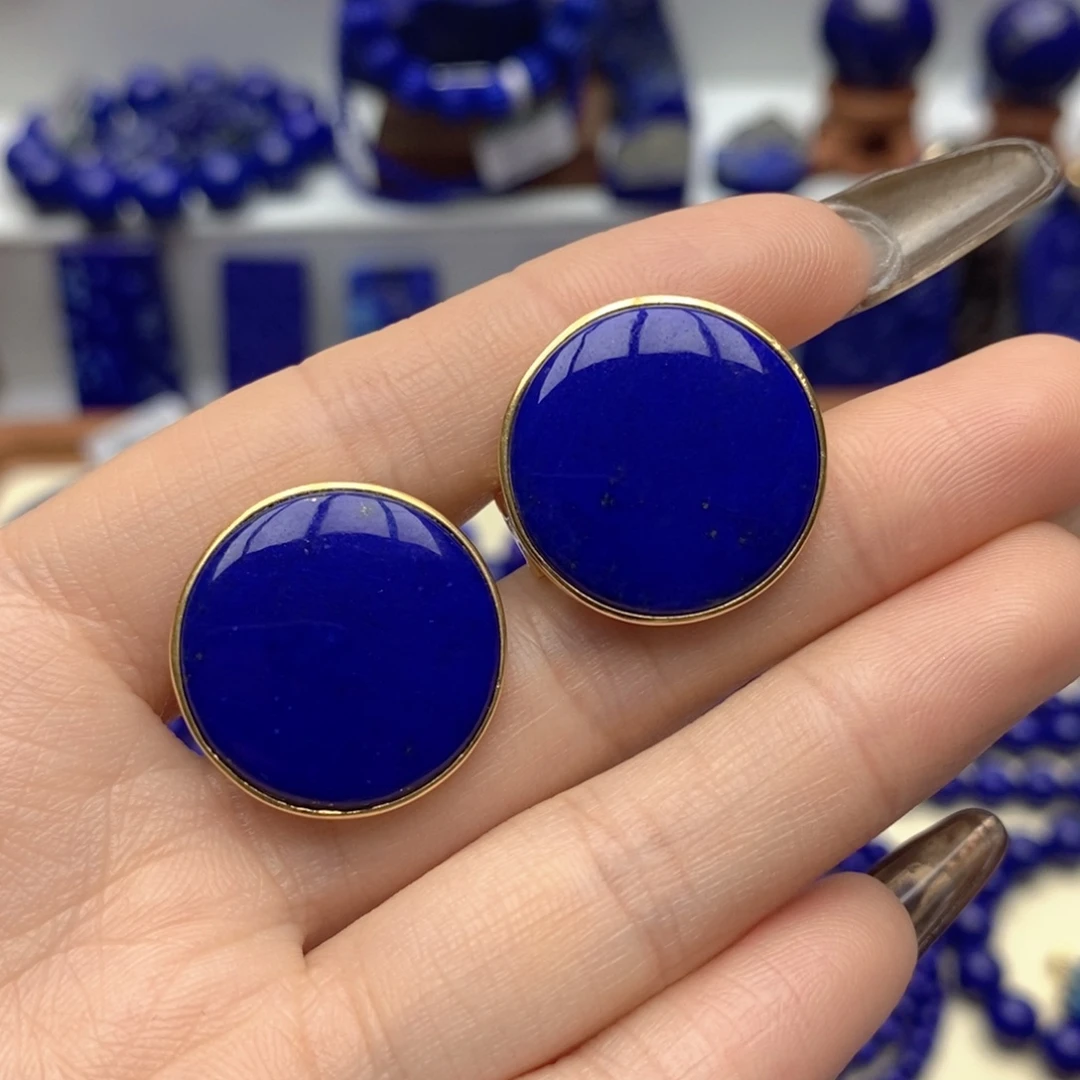 青金石银S925镀金镶嵌耳饰