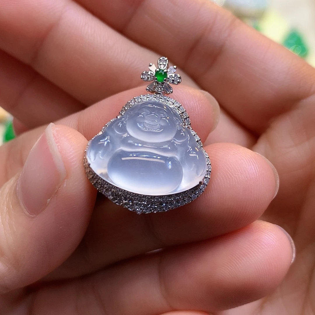 翡翠吊坠(不含链)18K金镶嵌