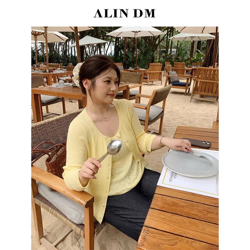 ALINDM【浅春绘本】大码微胖mm遮肉吊带圆领针织开衫两件套 L80215