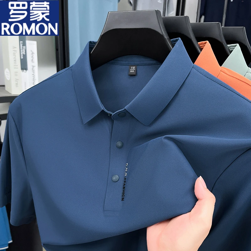 罗蒙纯色短袖男装夏季冰丝翻领短袖高档休闲运动多色冰感丝POLO衫
