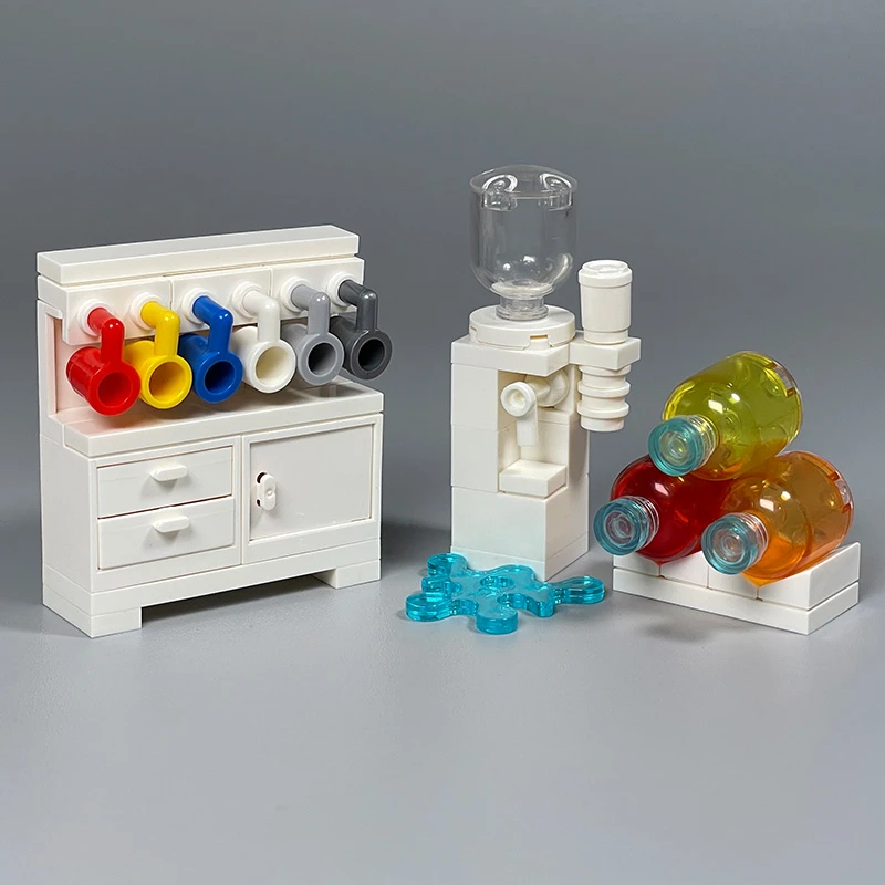 MOC小颗粒积木茶水柜3899马克杯子水杯茶杯桶装水饮水机咖啡机