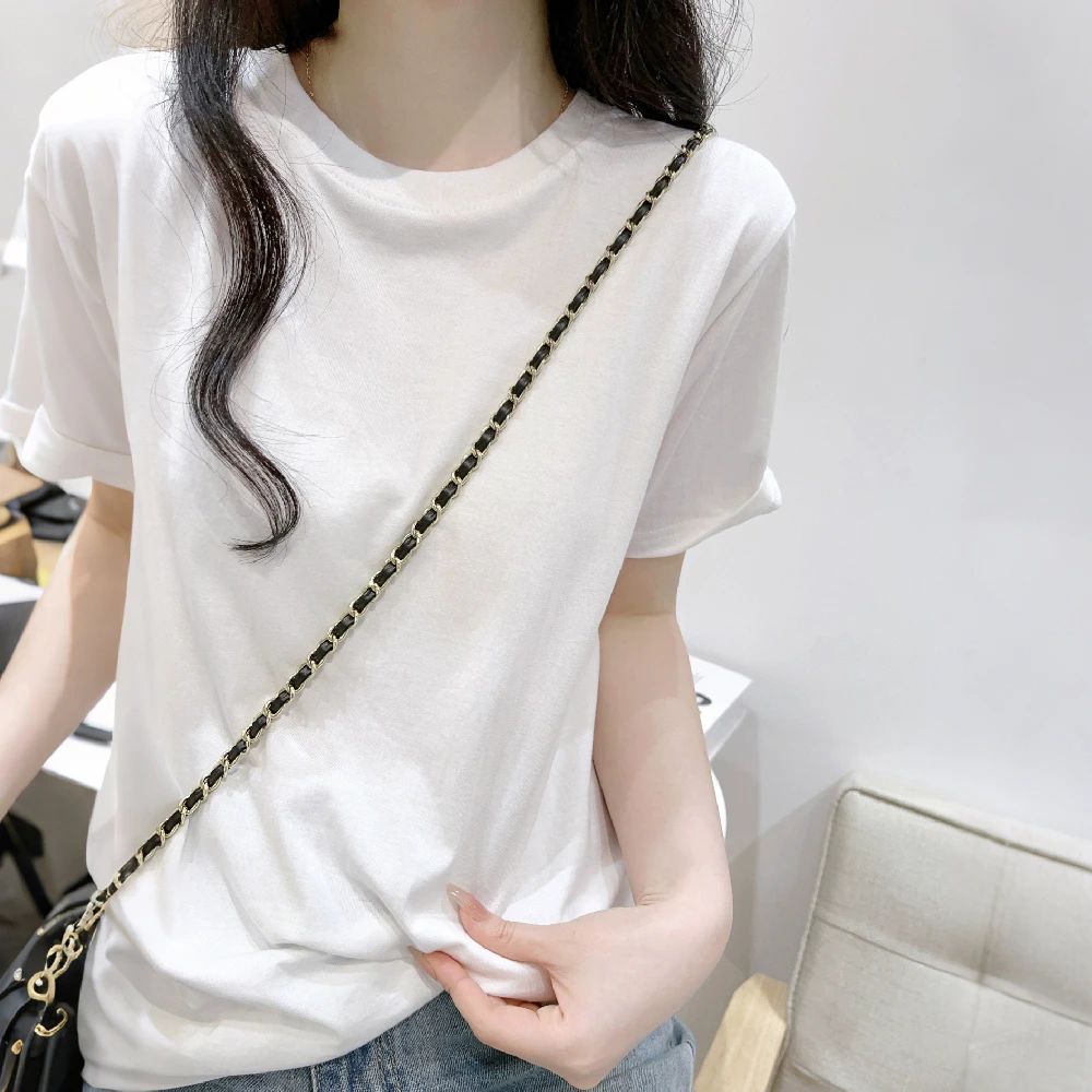 纯色圆领正肩短袖T恤女夏季基础款韩版薄款纯棉体恤宽松百搭上衣