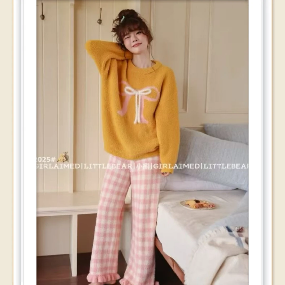 甜美可爱加厚保暖冬季半边绒睡衣套装女生家居服