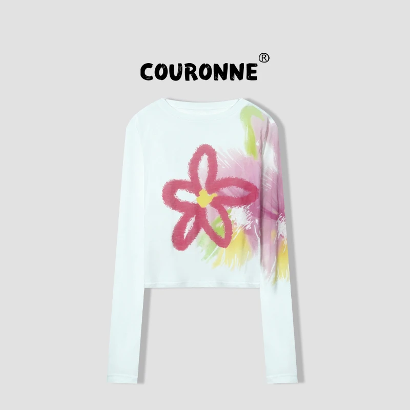 【桐桐】-春夏‘’盛夏海棠‘’复古减龄休闲T恤显瘦软糯防晒上衣34857