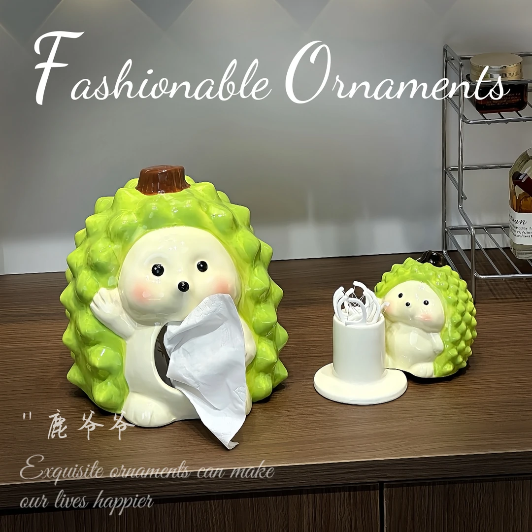 创意可爱刺猬牙签筒家用客厅高颜值卡通桌面棉签盒牙线牙签收纳盒