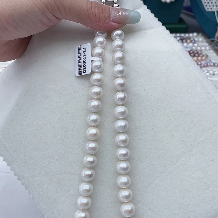 淡水珍珠银S925镶嵌颈饰卡11-12极光炫彩高品