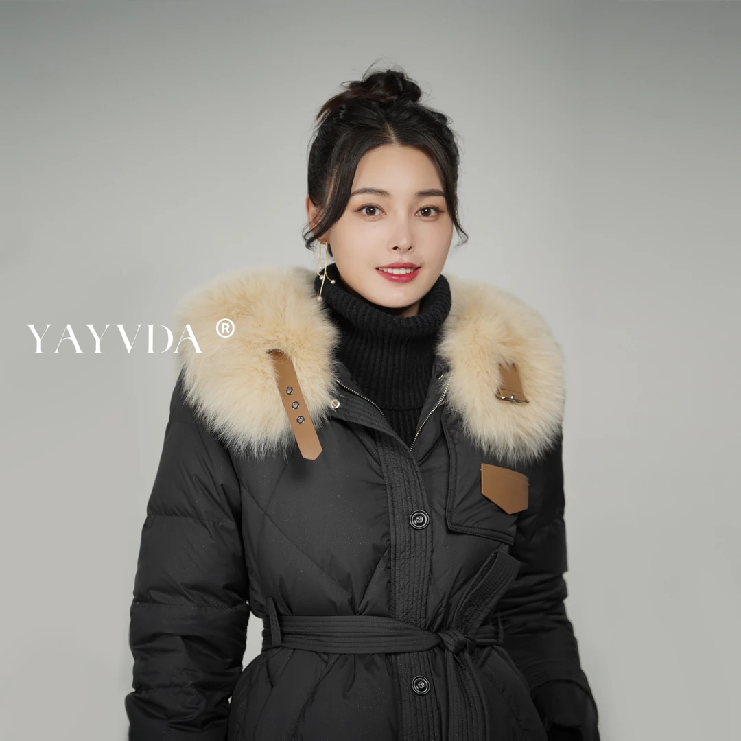 2024年新国标90白鸭绒大毛领加厚中长款羽绒服收腰显瘦保暖