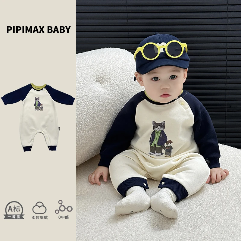 婴儿衣服猫咪连体衣开春秋季装新款男女宝宝超萌洋气外出哈衣爬服