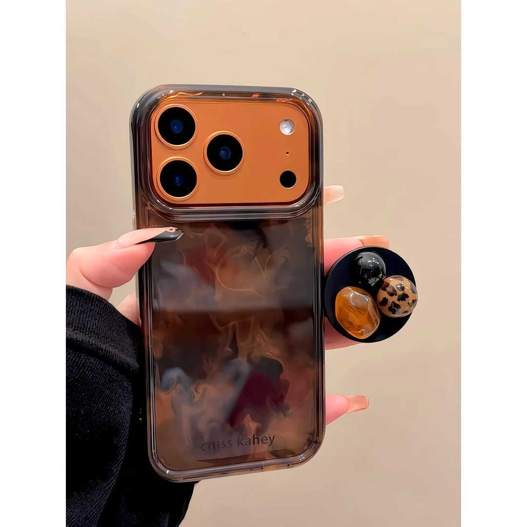 美拉德棕晕染宝石支架适用苹果17promax手机壳iphone16新款15防摔