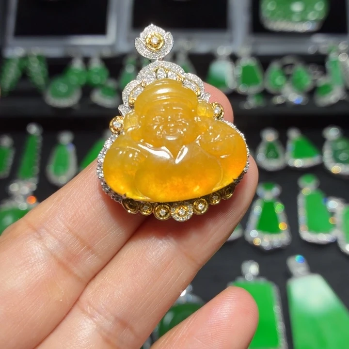 翡翠18K金镶嵌吊坠(不含链)