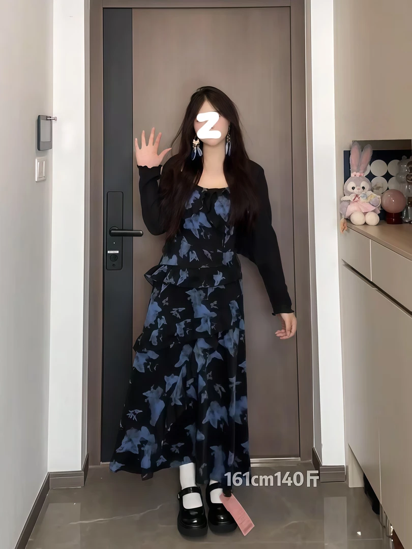 大码胖mm度假风不规则连衣裙女夏季新款收腰显瘦吊带长裙开衫套装