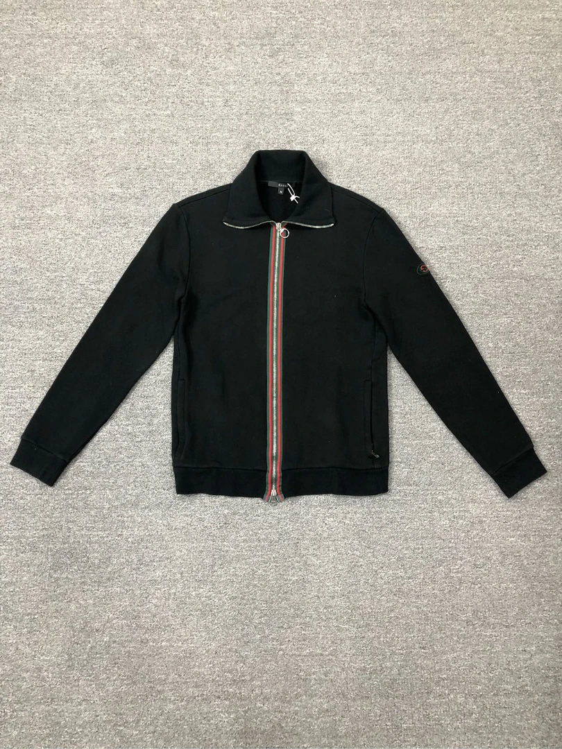 99新 GUCCI/古驰 徽标长袖拉链夹克外套/黑色/M码