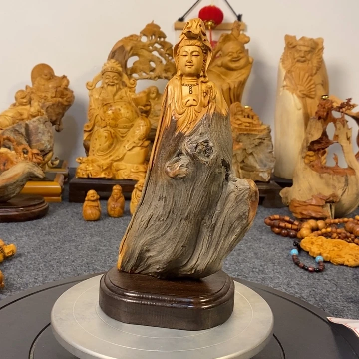 柏木（崖柏）太行崖柏观音摆件根雕工艺品