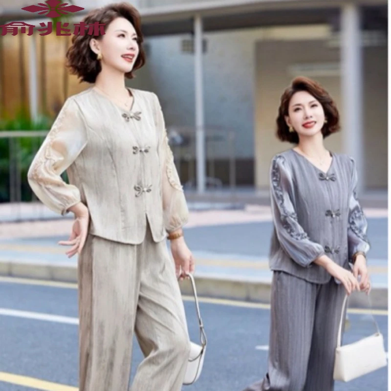 俞兆林时尚中年妈妈春装25新款套装新中式中老年女夏季妈妈装夏季