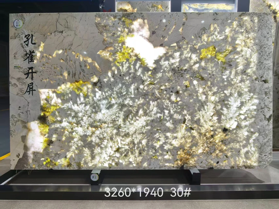 天然透光奢石用于别墅客厅电视玄关背景墙装修
