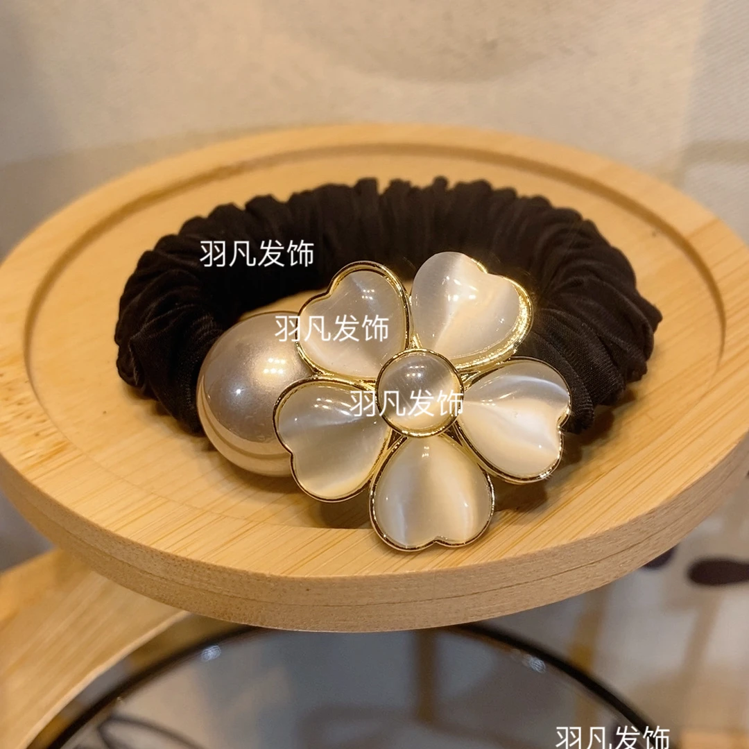 羽凡原创【2425】高级猫眼花朵珍珠头绳气质发圈甜美高弹力发绳发饰