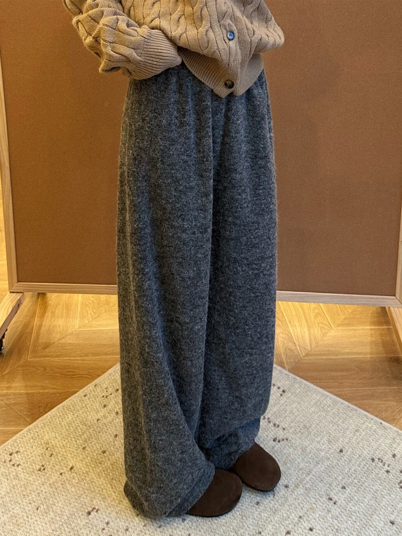 加厚灰色毛呢直筒裤女冬季新款胖妹妹梨形身材裤子显瘦阔腿休闲裤