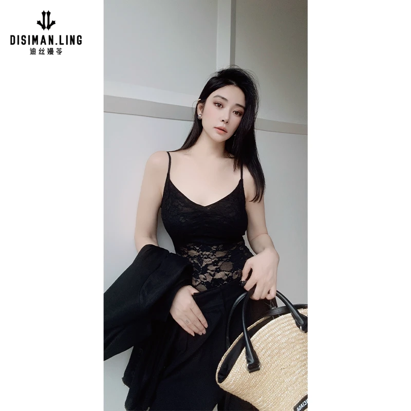 迪丝嫚苓多色背心通勤女士连体塑身蕾丝时尚原创设计师小众优雅感