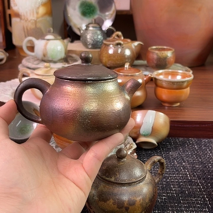 柴烧铁胎七彩茶壶