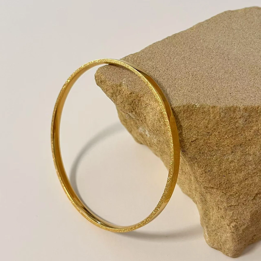 钛钢手镯 可碰水！古法光面素圈手镯