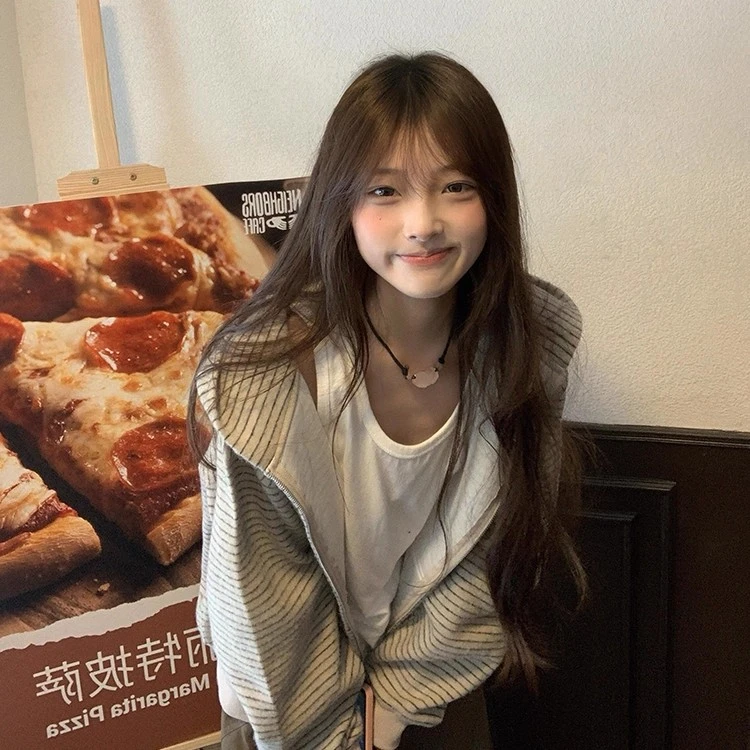 美式复古韩系连帽卫衣外套女秋季慵懒风宽松条纹撞色开衫百搭上衣