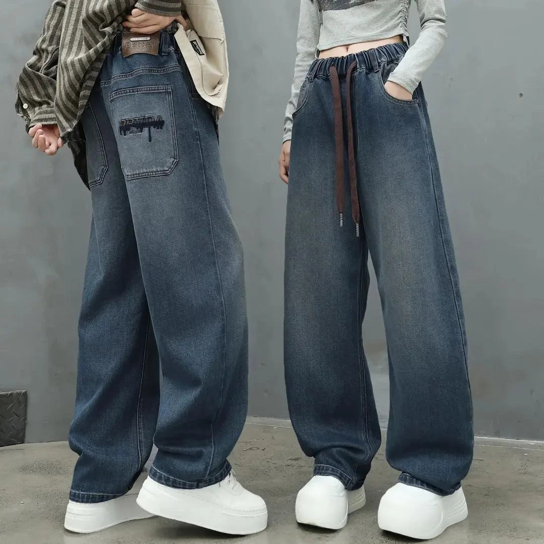 可凡 少【小弯刀牛仔裤】秋季牛仔青少年加长松紧小腰弹力66126