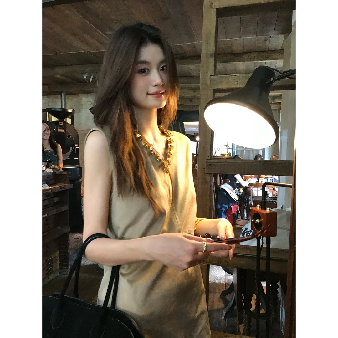 【假日暖咖】RARE ZZ老钱显贵珠花背心裙复古通勤廓形风衣外套