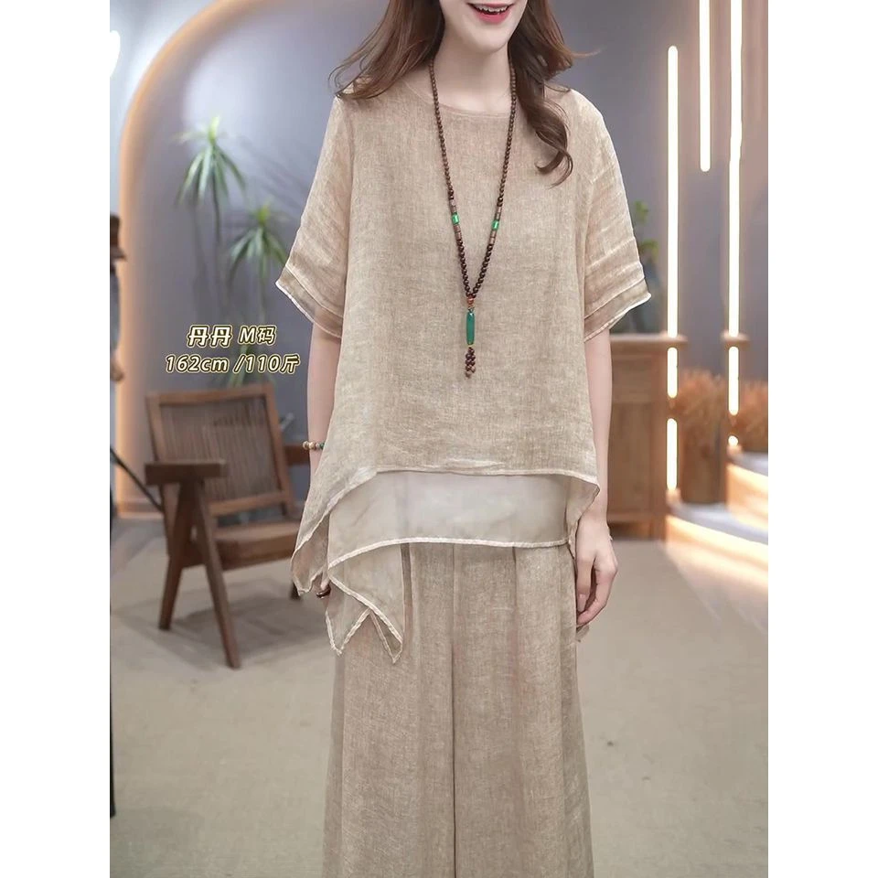 SHZ文艺复古套装女2025夏季新民族风宽松显瘦遮肚气质两件套气质