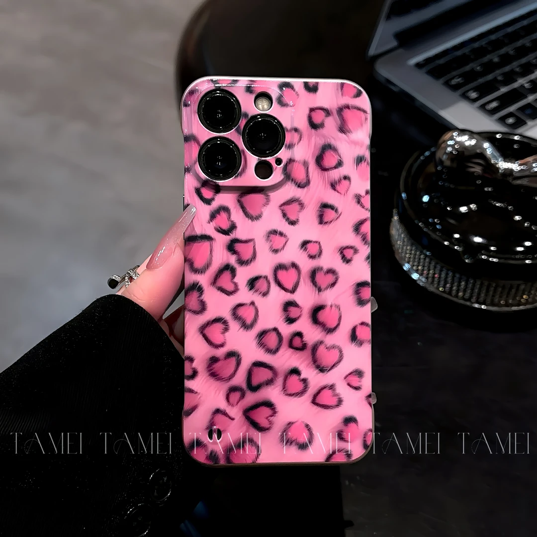 爱心豹纹镜面支架适用苹果16手机壳vivo华为oppo小米金属漆无边框