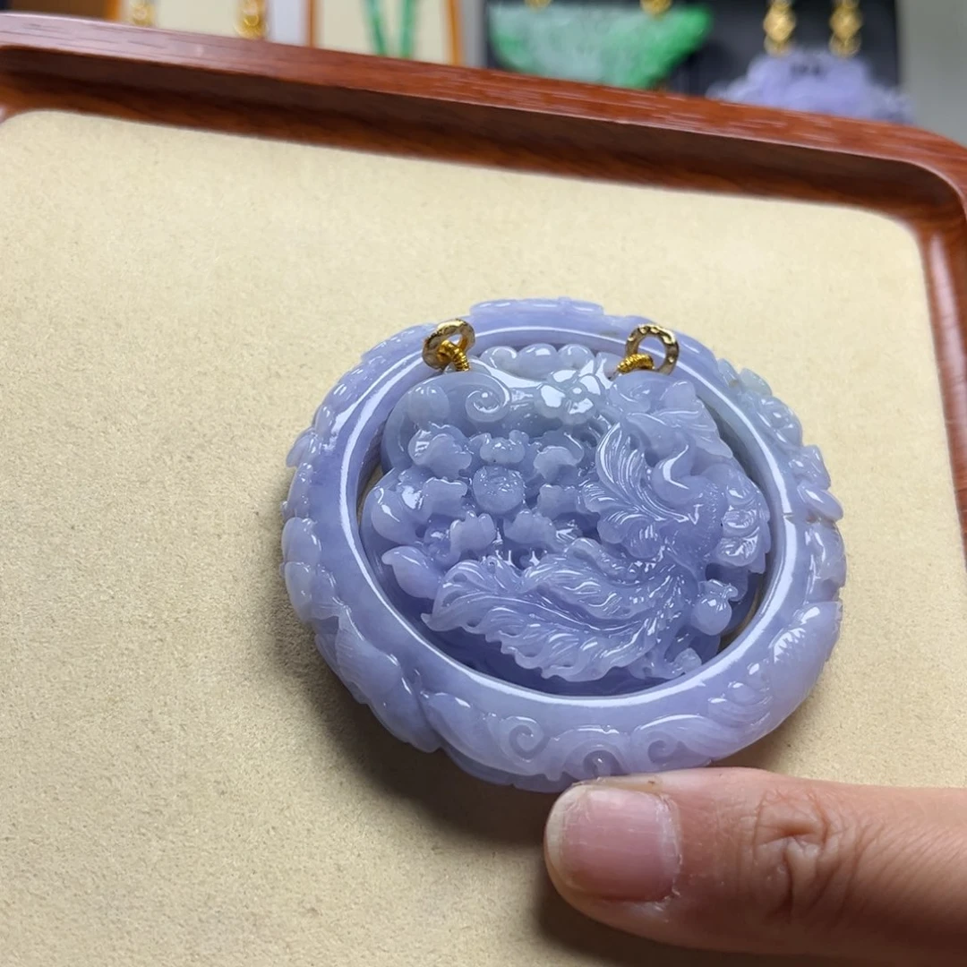 翡翠未镶嵌颈饰高冰紫套装